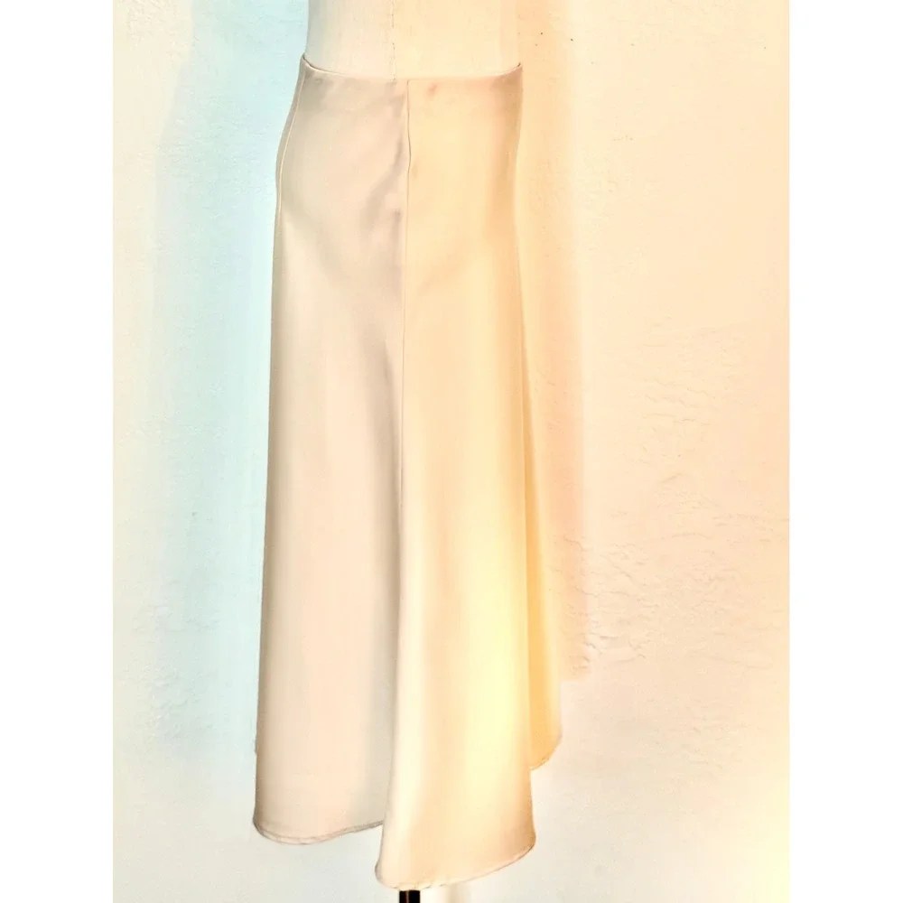 Rachel Zoe Satin Midi Slip Skirt 12 Champagne Minimalist